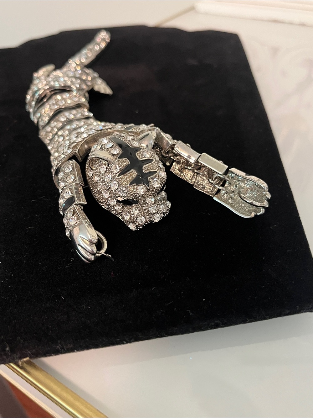 Crystal and Enamel Embellished Tiger Brooch convertible to necklace - Picture 2 of 5